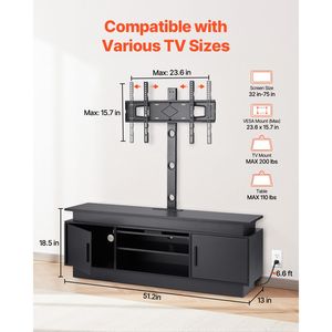 Mobile TV da 52 pollici in stile rustico con supporto per TV fino a 75 pollici, centro intrattenimento con presa di corrente, luci LED e altezza regolabile - Product Image 3