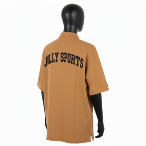 <b>Mens</b> Heavyweight 220 GSM Interlock Knit Polo <b>Shirt</b> Camel <b>Brown</b> Athletic Fit Heat Transfer Logo Custom moisture wicking - Product Image 5