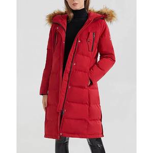 Manteau d'hiver long en duvet pour femme, coupe slim, chaud, coupe-vent, style élégant, col en fourrure véritable, logo personnalisé, luxe - Product Image 1