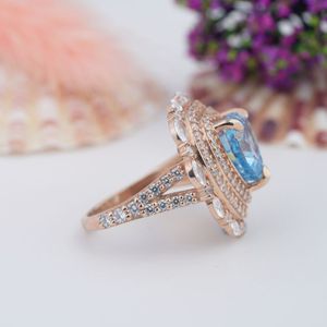 Bague en argent pur S925 plaqué or rose avec pierre précieuse aigue-marine taille cœur, personnalisée en usine, vente en gros, nouvelle collection, luxe léger, pour mariage - Product Image 3