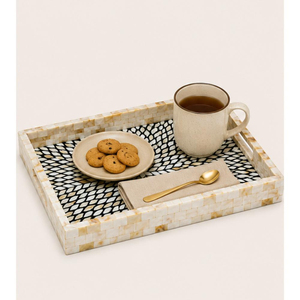 Bandeja Decorativa de Lujo Hecha a Mano con Incrustaciones de Madreperla, Mosaico Geométrico, Bandeja de Servicio Decorativa, Bandeja Ecológica para Mesa de Centro, Venta al Por Mayor - Product Image 2