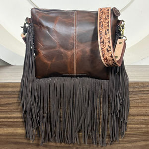 Fashion Women Hand Tooled Leather Fringe <b>Handbag</b> Perfect for Everyday Use Genuine Cowhide Checkered Leather Single Shoulder Bags - Product Image 5