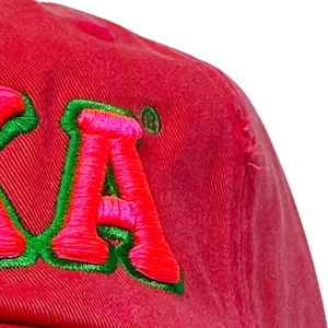 Gorra de Béisbol Ajustable de Algodón Lavado Estilo Vintage con Letra Bordada Verde y Efecto Desgastado Rosa Intenso AKA, Moda Casual - Product Image 5