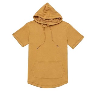 Men's Oversized Hooded <b>Short</b> <b>Sleeve</b> <b>Sweatshirt</b> Solid Color Cotton Knitted Casual Long Length Pocket Design Summer Wear - Product Image 1