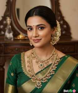 High Quality Traditional South <b>Indian</b> Temple Ethnic Bridal <b>Jewelry</b> <b>Set</b> Gold Plated Zircon Flower Design Certified Engagement - Product Image 1