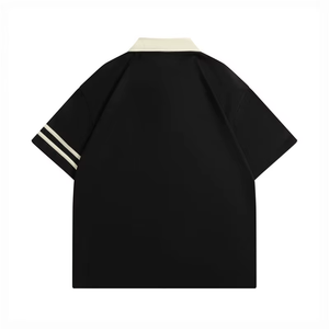 Polo à manches courtes pour homme, noir, couleur unie, tissu Oxford, style décontracté, col et manches contrastés - Product Image 2