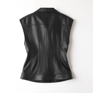 OEM Wholesale Ladies Genuine <b>Leather</b> Vest Shirt Collar Corset Fit Biker Vest <b>Sleeveless</b> <b>Leather</b> <b>Jacket</b> For Women's - Product Image 2