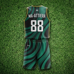 Ensemble de maillot et short de basket-ball personnalisé pour hommes MA-ATTIERA, motif vague vert et noir, uniforme sportif d'équipe par sublimation - Product Image 6