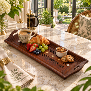 Heritage Traditional Sheesham Wood Rectangular Serving <b>Tray</b> Integrated Handles | <b>Decorative</b> <b>for</b> Tea <b>Coffee</b> Snacks Dining <b>Table</b> - Product Image 4