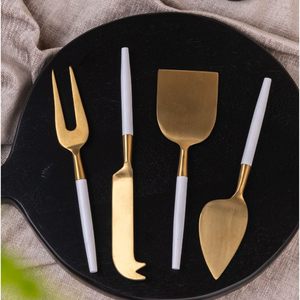 Ensemble de couteaux à fromage en métal doré avec manche blanc, de qualité supérieure, provenant d'un exportateur indien - Product Image 2