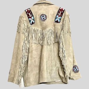 Top Quality Men’s Premium Blue <b>Suede</b> Fringe <b>Jacket</b> Western Cowboy Tassel Leather Style Coat Turn down Collar Zipper Closure - Product Image 5