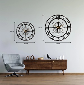 Roman Number And Compass Design Black Metal <b>Wall</b> <b>Clock</b> For Living Room And Office Adds Vintage And Nautical <b>Decor</b> Appeal - Product Image 4