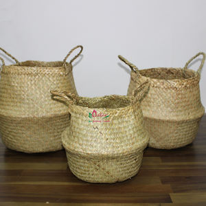 Handwoven Palm Leaf Storage <b>Baskets</b> With Rope <b>Handles</b>, Eco-Friendly <b>Wicker</b> Containers For Home & Kitchen - Product Image 1