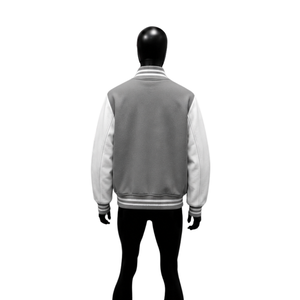 NEW QUALITY GRAY AND WHITE VARSITY <b>JACKET</b> <b>FOR</b> <b>MEN</b> PREMIUM LETTERMAN BOMBER <b>JACKET</b> CASUAL COLLEGE <b>BASEBALL</b> FLEECE OUTERWEAR FASHI - Product Image 2