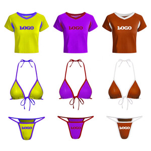 Conjunto de bikini de 2 piezas para mujer, con logo frontal extraíble, parte inferior acolchada, material de spandex y nailon, top de triángulo sin espalda y braguita hipster - Product Image 1