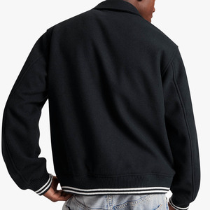 Unisex Black Varsity <b>Jacket</b> Stand Collar Double Breasted Casual Winter Wear <b>Fleece</b> Windproof <b>Thick</b> Streetwear Regular Fit - Product Image 5