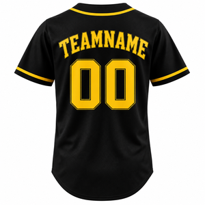 Custom Black Yellow Baseball Jersey Button Front Short Sleeve Team Uniform Sportswear - Product Image 2