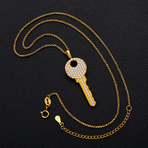 Pendentif Clé Iced Out Plaqué Or 18K Zircon Taille Ronde Micro Pavé Unisexe Bijou Hip-Hop Cadeau - Product Image 3