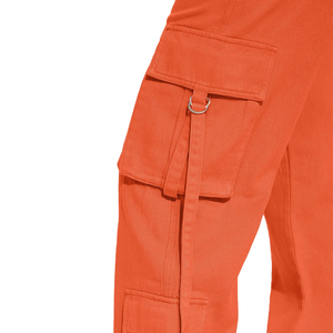 Women's <b>High</b> <b>Waist</b> Orange <b>Cargo</b> Pants Loose Fit Full Length Solid Color Canvas Casual Summer Trousers With Pockets - Product Image 5