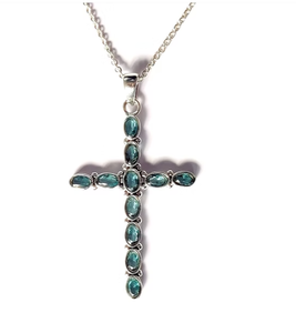 Colgante personalizado en forma de cruz con topacio azul multicolor hecho de plata de ley 925 - Joyería de estilo vintage por JAIPUR SILVER - Product Image 2