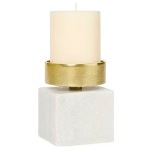 Portavelas de Lujo de Mármol Blanco en Forma de Cubo con Anillo Dorado, Moderno y Elegante, Hecho a Mano, para Decoración del Hogar - Product Image 1