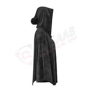 Màu đen-fleeced phụ nữ thoáng khí mùa đông-quần áo tùy chỉnh màu sắc chất liệu <span class=keywords><strong>polyester</strong></span>-Gothic áo khoác áo khoác với áo choàng trùm đầu-Áo choàng - Product Image 3