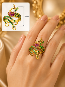 18K Gold Plated 925 Silver Animal Peacock Design <b>Cubic</b> <b>Zirconia</b> Round Brilliant Cut Prong Set <b>Ring</b> for Women <b>Wedding</b> Gift - Product Image 2
