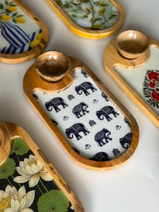 Royal Elephant <b>Wooden</b> <b>Serving</b> <b>Platter</b> with bowlWooden <b>Platter</b> with Brass Bowl Polished Finish Customizable Size for Holiday - Product Image 4