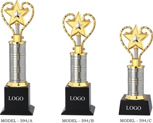 Trofeo Estrella de Metal Plateado con Logotipo Personalizado, Base Negra, Copa de Premio Deportivo Modelo 594, 3 Tamaños - Product Image 1