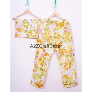 ชุดนอนผ้าฝ้ายพิมพ์ลายดอกไม้สำหรับผู้หญิง ทำด้วยมือ 100% เอวยางยืดนุ่ม แขนยาว เหมาะเป็นของขวัญเพื่อนเจ้าสาว - Product Image 3