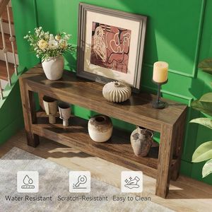 Consolle stretta e lunga da 63 pollici in legno stile rustico per ingresso, corridoio o divano in soggiorno - Product Image 2