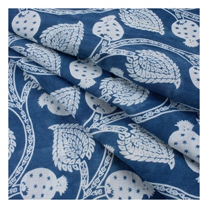 Última colección de lujo al por mayor impreso hoja floral índigo mano bloque tela de algodón para mujeres vestidos tela étnica india - Product Image 1