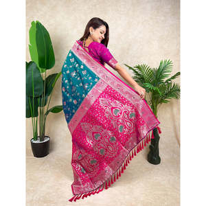 Sari en soie tissée Banarasi Jaal Zari vert, vêtements indiens et pakistanais - Product Image 5