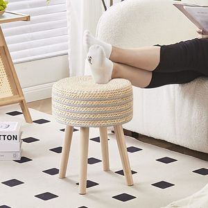 Natural Seagrass Ottoman Footstool with Solid Wood Legs Handwoven Hyacinth Footrest Step <b>Stool</b> <b>Garden</b> Sofas Pouf Ottomans - Product Image 3