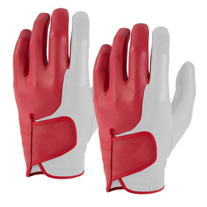 Leather Golf <b>Gloves</b> White With <b>Red</b> Trim Wrist Length Breathable For Sports Spring Summer Use - Product Image 5
