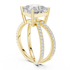 Anillos Clásicos de Compromiso, Boda y Aniversario con Doble Aro, Diamante Cultivado en Laboratorio IGI de Corte Princesa de 3.5 CT E VS1, Anillo de Oro Sólido de 14K - Product Image 4