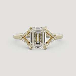 Anillo de Compromiso de Tres Piedras con Diamante Cultivado en Laboratorio con Corte Esmeralda, Oro Sólido de 14k/18k, Anillos de Boda Modernos Cónicos de 1.7mm, Venta al Por Mayor - Product Image 6