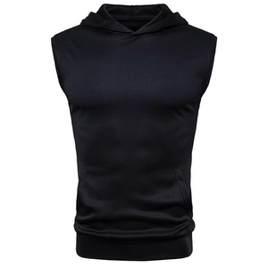 Camiseta sin Mangas con Capucha para Hombre, Color Sólido, Corte Regular Informal, Ropa Deportiva Negra - Product Image 4