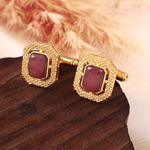 Gemelos de Rubí Natural con Engaste en Bisel para Hombre, Tono Dorado, Joyería de Lujo con Piedras Preciosas para Traje de Boda, Regalo Formal, Navidad, Cumpleaños, Venta al por Mayor - Product Image 2