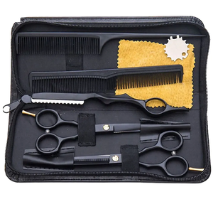 Ensemble professionnel de ciseaux de barbier pour droitiers, noir et or, en acier inoxydable, avec manche long, pour la coupe et l'éclaircissement des cheveux, kit rasoir et peigne - Product Image 6