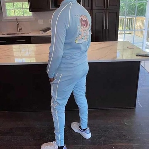 Custom Mens Slim Fit Jersey <b>Tracksuit</b> Set Premium 2 Piece Jogger Suit With Zipper Reflective Stripes Gym Sportswear OEM - Product Image 1