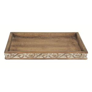 Plateau de rangement rectangulaire en bois, motif floral gravé, finition polie, style moderne et luxueux, compatible lave-vaisselle, multifonction - Product Image 4