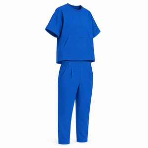 Ensemble de tenue médicale unisexe haut de gamme en mélange de coton extensible tissé, comprenant une tunique utilitaire à col et un pantalon décontracté, uniforme vétérinaire - Product Image 4