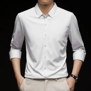 Chemise noire pour homme à manches longues, boutonnée, élégante, décontractée, pour le bureau, extensible, coupe ajustée, vente en gros, personnalisable, OEM - Product Image 2