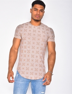 Chemise décontractée à manches courtes en tricot pour homme, imprimé géométrique beige, respirante, col en V, pour l'été - Product Image 5