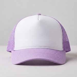 <b>Purple</b> White 5 Panel Mesh Trucker Cap Adjustable Unisex Embroidery Logo Baseball <b>Hat</b> for Outdoor Foam Trucker Headwear Custom - Product Image 1