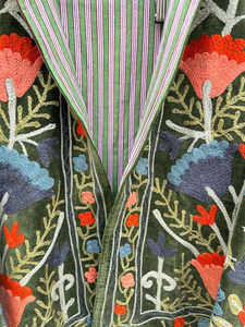 Chaqueta de Terciopelo Suzani de Lujo Hecha a Mano para Otoño/Invierno, Bordado Floral, Reversible, Transpirable, Cuello Alto, Estilo Boho, Arte Folclórico - Product Image 6