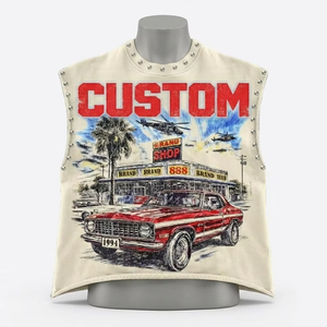 Custom Distressed Graphic Cropped Crew Neck <b>Tank</b> <b>Top</b> Rhinestone Printed Sleeveless Streetwear T Shirt Unisex Eco-Friendly 180g - Product Image 5