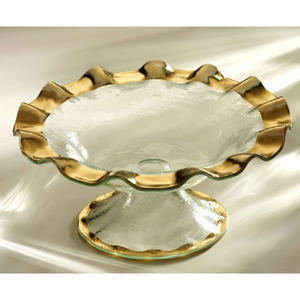 Latest Pattern Arrival Glass Cake <b>Stand</b> With Gold Rim Wave Shape Handmade Dessert Display For Home Decor Table Centerpiece - Product Image 1