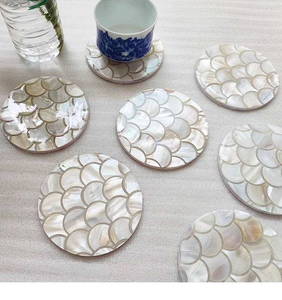 Posavasos redondos de nácar con diseño de concha natural, elegantes mantelillos antideslizantes para bebidas, para decoración del hogar y comedor. - Product Image 2